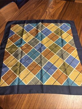 Vintage Echo Multicolor Diamond Pattern Decorative Scarf - Blue/Gold/Brown
